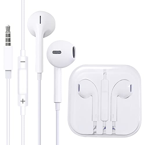 -audifonos-y-bocinas, Wireless Auriculares con cable, auriculares intrauditivos estéreo blancos con aislamiento del ruido, micrófono incorporado y control de volumen compatibles con todos...