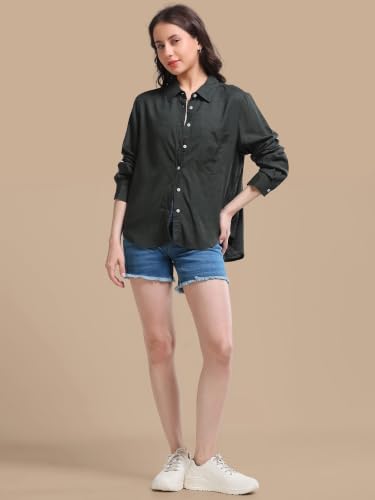 Image of Glam & Chique Women's Relaxed Fit Spread Collar Solid Casual Shirt S-2XL