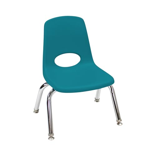 Image of FDP 10 inch School Stack Chair,Stacking Student Seat with Chromed Steel Legs and Swivel Glides for Preschool, Classroom or Homeschool - Teal, 11554-TL