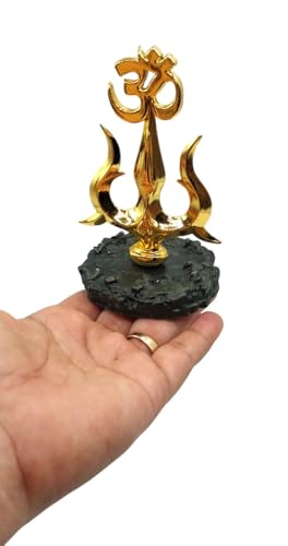 Image of Nandi Idol, Handcrafted Matt Finish Shiva's Cow Statue for Temple Puja & Home, Nandi Pindi Showpiece, Ideal Gift Item for Housewarming Black (om trishul 2)