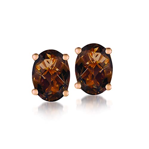 Le Vian 2 Carat Brown Smoky Quartz Oval Stud Earrings for Women I Rose Gold Plated 925 Sterling Silver Earrings for Her I Classic Unisex Push Back Studs I 8x6 mm Gemstone