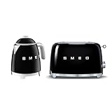 Smeg 50’s Style Retro Range Breakfast Set, 0.8L 1400W Mini Kettle and Multi-Functional Control 2-Slice 950W Toaster, Black, KLF05BLUK/ TSF01BLUK