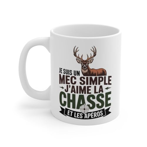Teecustom Tasse Chasseur Drôle 325ml – Je suis Un Mec Simple J’Aime la Chasse et Les Apéros – Cadeau Humour Chasse Homme