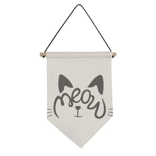 Drapeau en toile chat mewing avec citation humoristique pour décoration murale