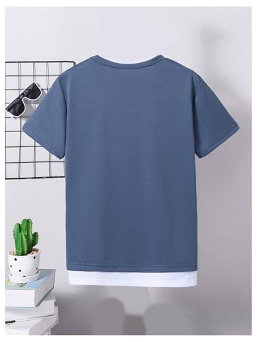 SweatyRocks Boy's 2 in 1 T Shirts Crew Neck Letter Patched Short Sleeve Summer Tops2