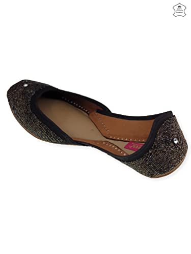 Image of Fulkari Women's Mirror Genuine Soft Leather Embroidered Jutis | Bite and Pinch Free Jutti | Punjabi Formal Juttis | Girl's Wedding Flat Ladies Mojari | Formal Ethnic Juti |
