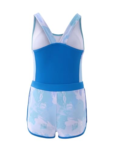 Girls One Piece Swimsuits 2 Piece Girl Bathing Suit with Tropical Print Cover Up Shorts Teen Kids Swimwear 5-13Y3