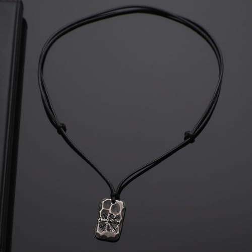 Image of Ankiyabe Stainless Steel Norse Viking Rune Pendant with Adjustable Braided Rope Good Luck /Love /Strenght /Health Viking Symbol Necklace for Men Women