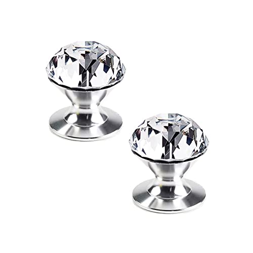 CcHhyyt Set de 2 Poignées en cristal clair,Boutons Auto-Adhésifs en Cristal d'aluminium Boutons de meuble Poignées Auto-Adhésives à coller Pour armoire -...