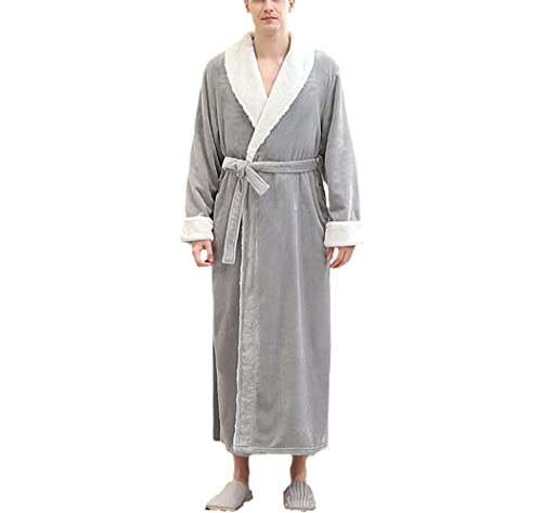 Peignoir de bain extra long en polaire corail pour homme - Gris, Taille M
