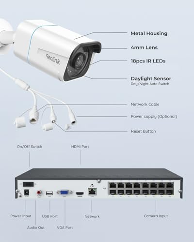 undefined REOLINK 4K Security Camera System, RLK16-800B8 8pcs H.265 PoE Wired with Person Vehicle Detection, 8MP/4K 16CH NVR with 4TB HDD for 24-7 Recording の商品画像 7