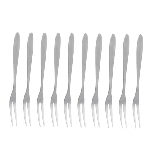 COLLBATH 20pcs Stainless Steel Fruit Forks Two Teeth Dessert Forks Practical for Party Supplies Banquet