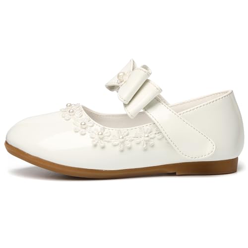 Little Flower Girls Shoes Ankle Strap Soft Round-Toe Bow Dress Mary Jane Ballet Flats(Toddler/Little/Big Kid)2