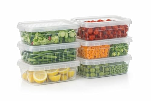 Sarimya Fridge Storage Containers Set of 6 (2000 ML Each) | BPA-Free Refrigerator Organizer Boxes with Lids | Stackable Kitchen Storage for Fruits, Vegetables & Snacks (White, 2000 Ml X 6)