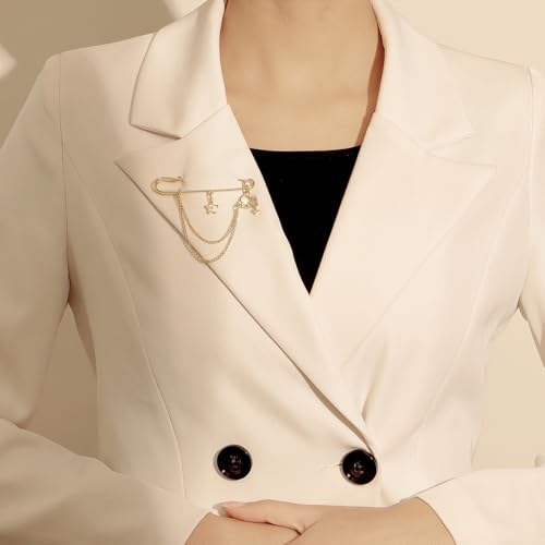 Image of Punk Gold Silver Star Moon Tassel Chain Brooch Sweater Shawl Clips Collar Pin for Women Safety Chain Tassel Broochs
