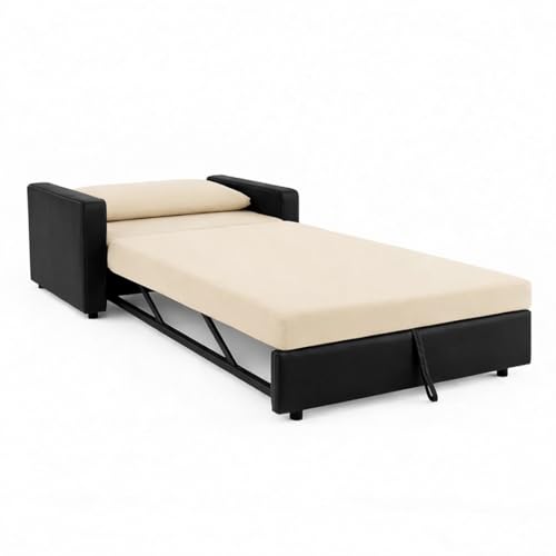 Image of SOCOZI Enrique 1 Seater Sofa Cum Bed | Premium Leatherette Upholstery | Modern Convertible Design | Comfortable Seating & Sleeping Solution for Living Room (Black-Cream)