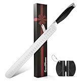 GrandMesser Slicing Carving Knife, 12' Brisket Knife, Ergonomic Handle Design, for Cutting BBQ Turkey Ham Rib Roast Beef with Sharpener.