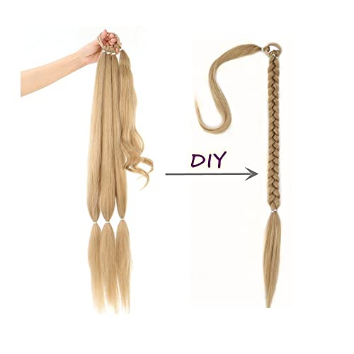 32" Long Braid Ponytail Hair extensions Wrap Around Pony Hair Pieces Drawstring Ponytail Clip In Braiding Pony Hairpiece for women girls (27/613 - Image 2