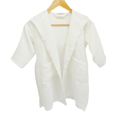 Image of D&D Collection Kids Muslin Bathrobe Poncho, Organic Turkish Cotton Hooded Bath Towel, Premium Soft Muslin, for Girls Boys