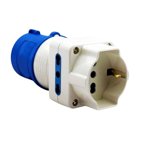 Adattatore Industriale 2P+T 16A 250V e Presa Schuko a Spina Industriale Blu CEE – Adattatore Elettrico per Campeggio, Officina, Giardino, Camper, Fiera, Barche