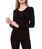 Camiseta Interior Térmica Licra Manga Larga Mujer Cuello Redondo Color Liso (Negro, M-L)