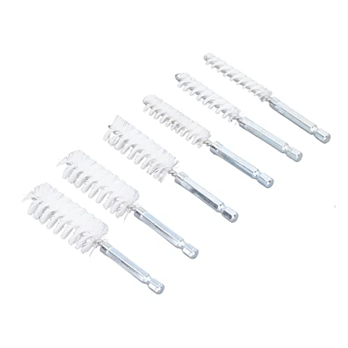 Image of 6Pcs Nylon Bore Brush Set, 8, 10, 12, 15, 17 19 mm Nylon Bore Cleaning Brushes, White 1 /4 Hex Shank Drill Brush for Machining Sanding Cleaning Removal Impact Driver