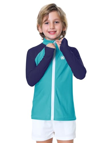 Image of AOBUTE Unisex Kids Zipper Rash Guard Boys UPF 50+ UV Protection Sun Shirt with Thumb Hole 3-12 Years