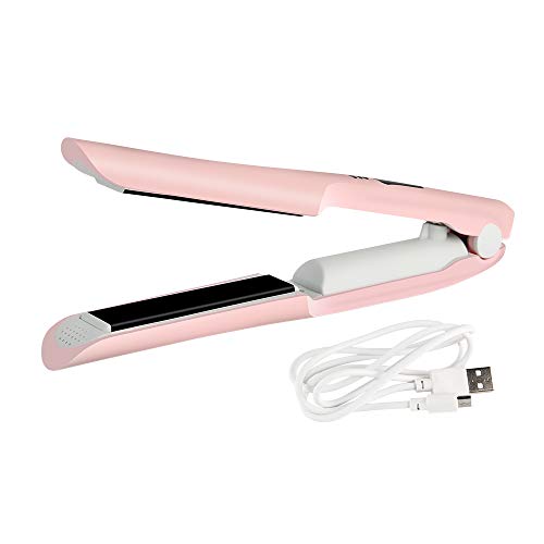 Mini Cordless Travel Hair Straightener - USB Rechargeable Ceramic Portable Flat Iron with Adjustable Temperature & Auto Shut Off - Suitable for All Hair Types (Pink)