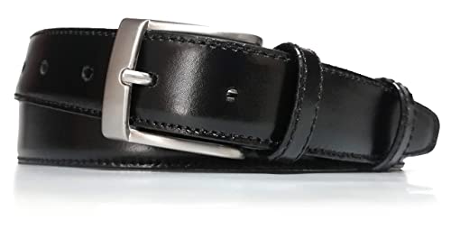 almela - Cinturón hombre clásico - Piel - Cinturón caballero para traje - 3cm de ancho - Belt for men (Negro, 90)