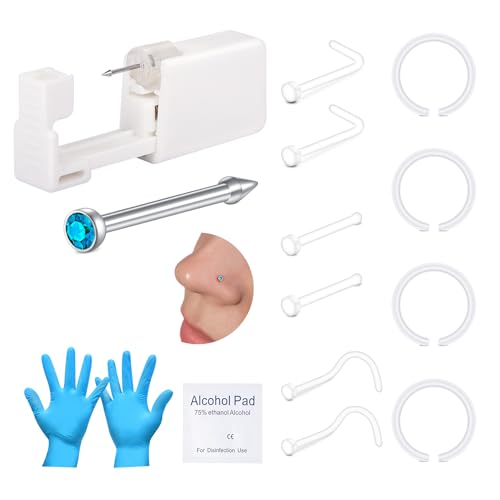 AVYRING Nose Piercing Kit with Built-in Gun - Variety of Clear Na...