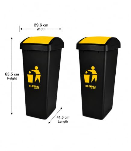 Image of Cello Plastic Swing-Lid Garbage Dustbin 48 Ltr, Yellow /Yellow - Combo Pack of 2