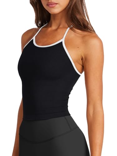 Image of LASLULU Womens Sports Bra Seamless Long Tank Spaghetti Strap Workout Bra