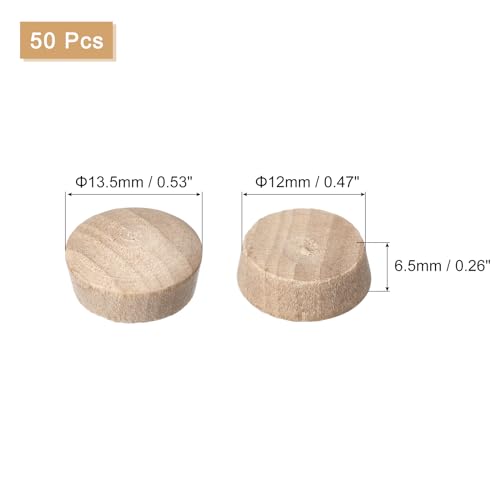 Image of uxcell 50Pcs Wood Button Top Plugs, 15 /32 Inch Round Head Wood Plugs Screw Hole Covers Wooden Screw Plugs for Furniture Tables Chairs