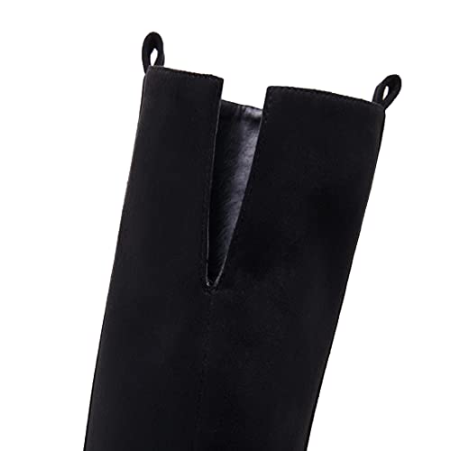 SERAIH Womens Over The Knee Thigh High Boots Faux Suede Pointed Toe Side Zipper Chunky Block Heel Stretch Boots4