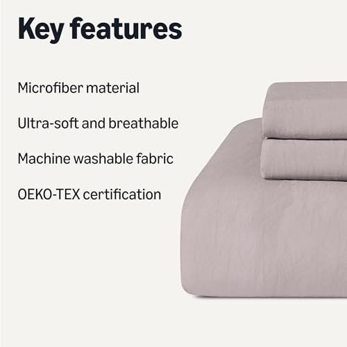 Image of Amazon Basics Brushed Microfiber Comforter Set, Extra Soft with Natural Texture, 3-Piece, King, Purple, Machine Washable, Oeko-TEX Certified