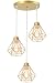 Produktbild TOKIUS 3-flammig Pendelleuchte 16CM Retro Hängelampe mit Geometrischem Design Lampenschirm E27 Lampe aus Eisen Käfig Gold Hängeleuchte für Esstisch Küche (Pendellampe, Rondell)