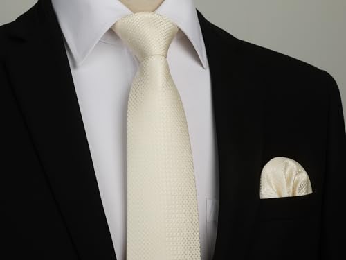 Image of HISDERN Ties for Men Solid Houndstooth Neckties Handkerchief Formal Business Tie & Pocket Square Set Wedding Party