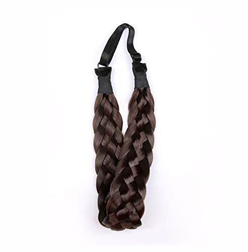 Qian Yang 5 Strands Synthetic Hair Braided Headband Plaited Classic Chunky Wide Plaited Elastic Stretch Hairpiece Women Girl Beauty Accessory (Dark brown)