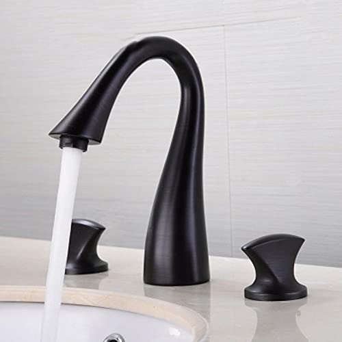 Robinet de lavabo luxe en laiton noir à 3 trous avec mitigeur rétro