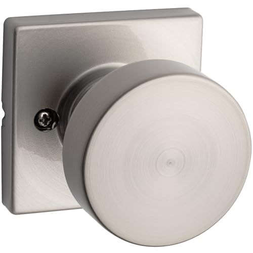 Image of Kwikset Pismo Dummy Door Knob, Single Sided Handle for Closets, French Double Doors, and Pantry, Satin Nickel Non-Turning Interior Push /Pull Door Knob, with Microban Protection