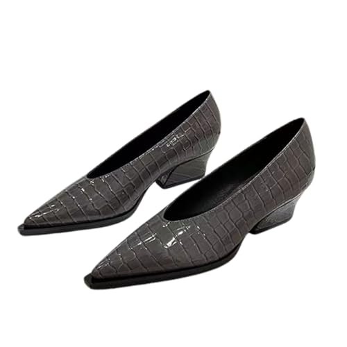 AMAZIDEAL Women's Patent Leather Chunky Heel Slip-on Pumps,Elegant Pointed Toe Mid Block Heels Non-Slip Work Dress Shoes