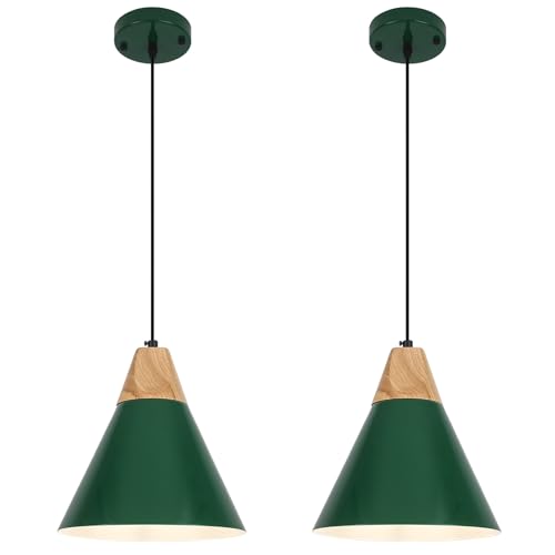 SESIMENT Farmhouse Pendant Light, 9.4inch, 2 Packs- Green Industrial Kitchen Pendant Lights, Pendant Lights Kitchen Island, Pendant Light for Bedroom, Office, Kichen Sink, Library