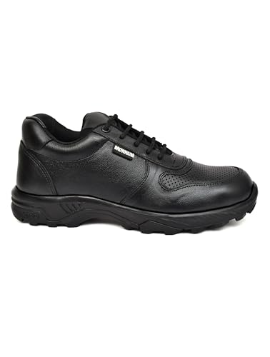 Image of Men's Black Industrial Safety Shoes, Size 10, Steel Toe, Oil Resistant Sole, Genuine Leather, Breathable, Comfortable, Lightweight