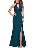 WOOSEA Women's High Neck Sleeveless Split Bodycon Mermaid Evening Cocktail Long Dress