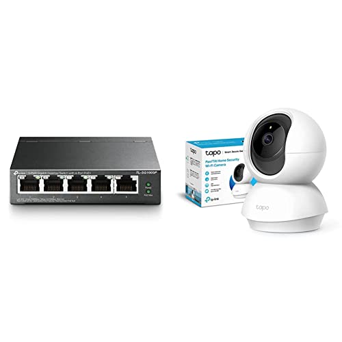 Image of TP-Link 5 Port Gigabit Desktop Switch | 4 Port PoE 65W | 802.3af Compliant & Tapo 360 3MP (2304 x 1296) Ultra-High-Definition Video Pan /Tilt Smart Wi-Fi Security Camera | Alexa Enabled