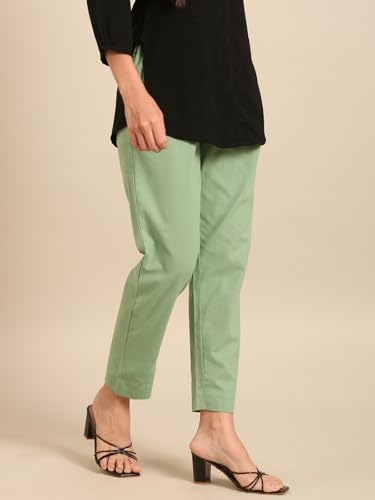 Image of TWIN BIRDS Women Cotton Straight Fit Pants | Ethnic Casual Daily Trousers