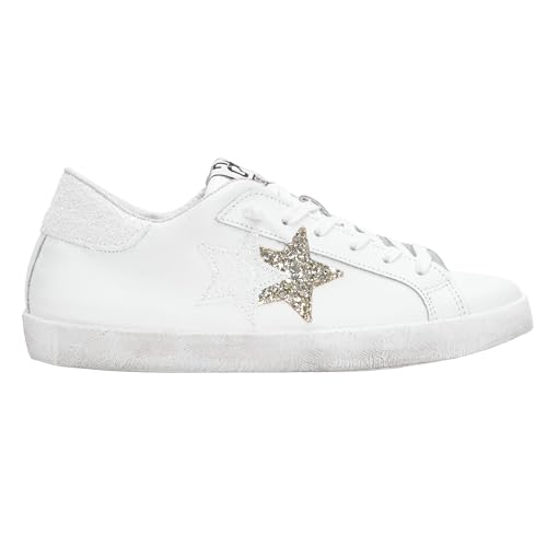 Basket 2Star Femme en cuir blanc effet used style décontracté