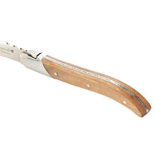 FLYINGCOLORS Laguiole Steak Knife Set. Stainless Steel, Olive Wood Handle, Gift Box, 6 Pieces