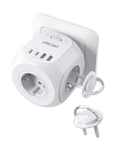LENCENT Enchufe Cubo, Ladron Enchufe con 4 Tomas de CA, 2 USB A, 2 Tipo C y 2 Cubiertas Protectoras, Enchufe Multiple Pared con Interruptor, Cargador USB para Hogar, Oficina