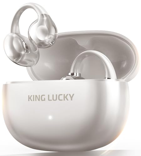 Image of King Lucky Open Ear Earbuds Clip-On Bluetooth 6.0 Wireless Headphones with Mic, 50H Playtime, ENC Clear Calls, IPX5 Waterproof, Comfortable for Small Ears Sports Gaming (Pearl White, Standard)